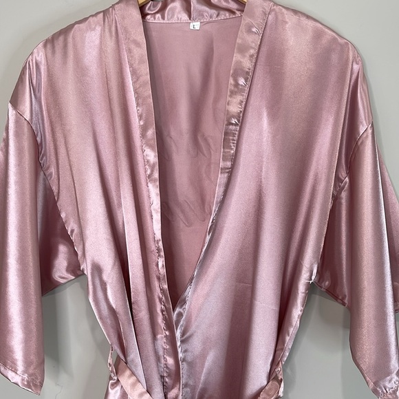 Maid Of Honour Elegant Satin Robe Dusty Rose Pink Kimono Wrap Tie Belt Size L - Picture 3 of 12